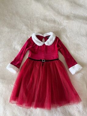 Christmas Velvet Tulle Dress with Faux Fur Trim
